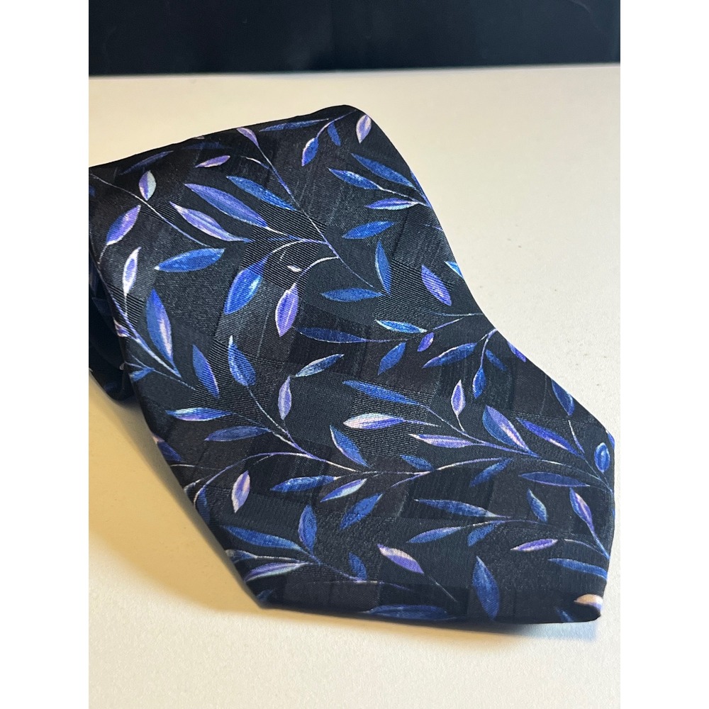 Fumagalli's Silk Tie 3.5" Blue Leaf Print‎ Handmade Spain Italian Design